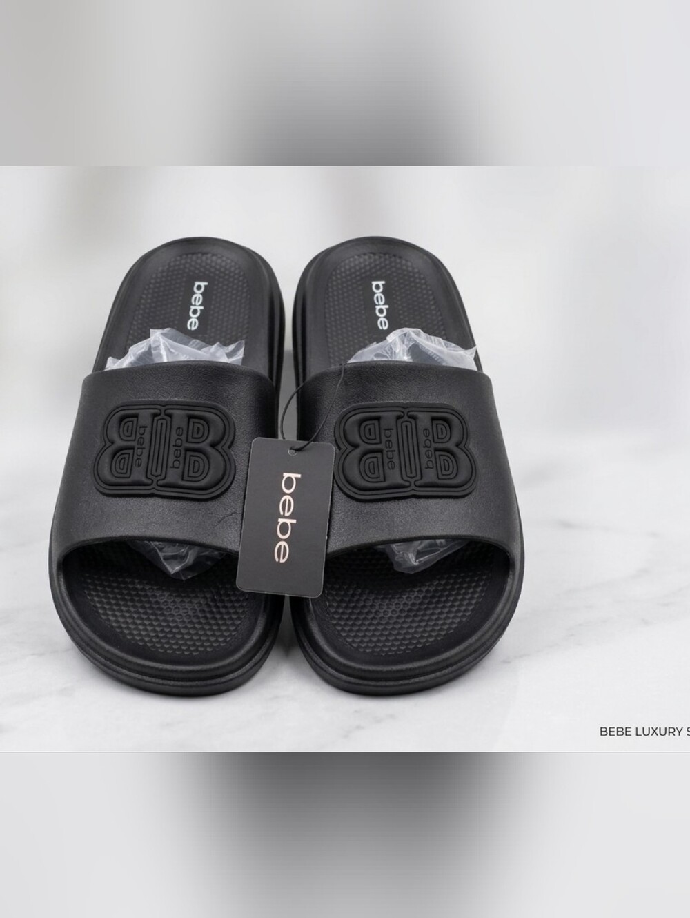 bebe Black Slide Sandals